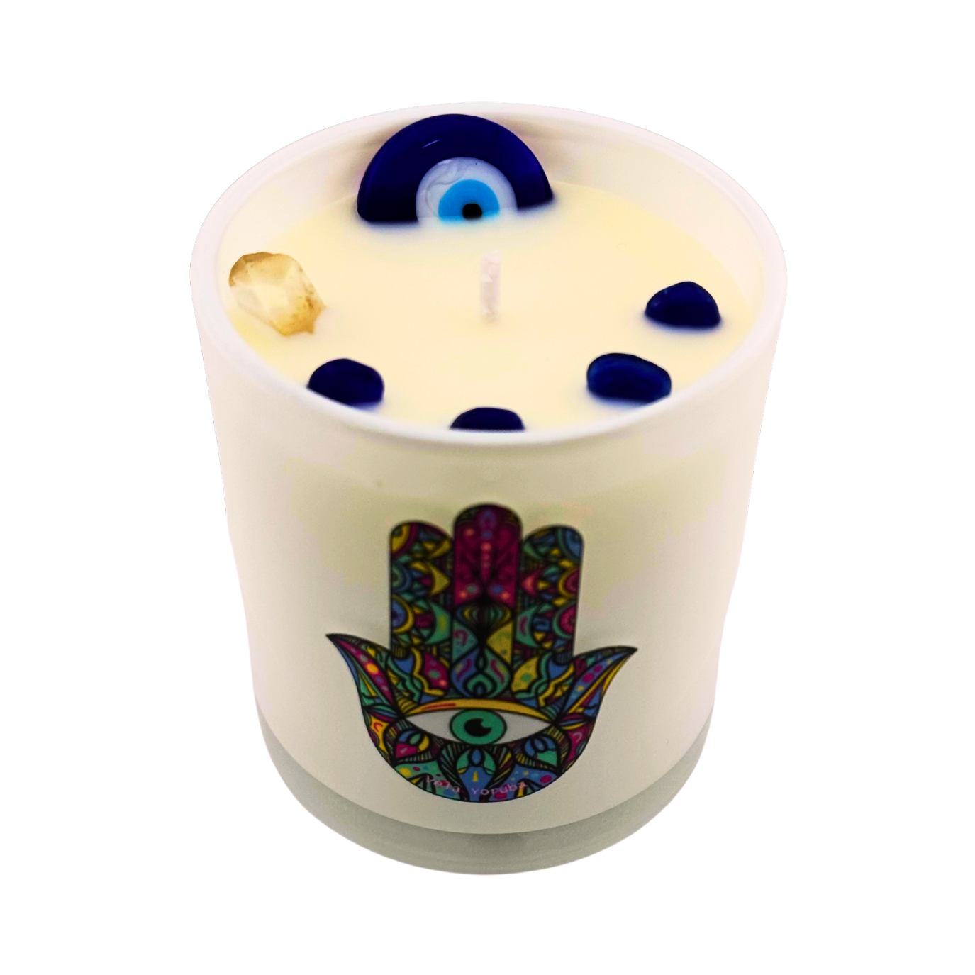 Vela Amuleto – Protección Espiritual con Ojo Turco y Mano de Fátima - Amulet Candle – Spiritual Protection with Evil Eye & Hamsa Hand
