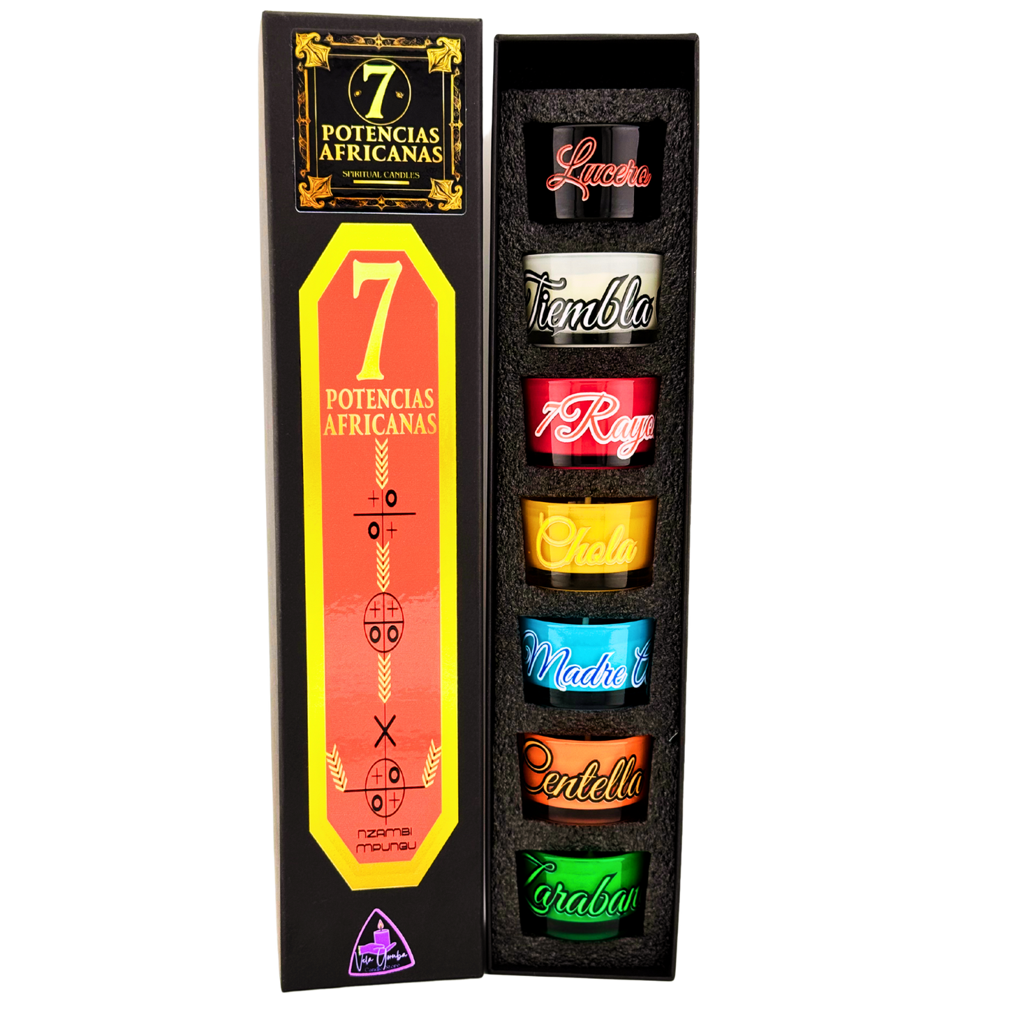 Set de Velas de las Siete Potencias Africanas – Fuerza, Protección y Caminos Abiertos - Seven African Powers Candle Set – Strength, Protection & Open Roads