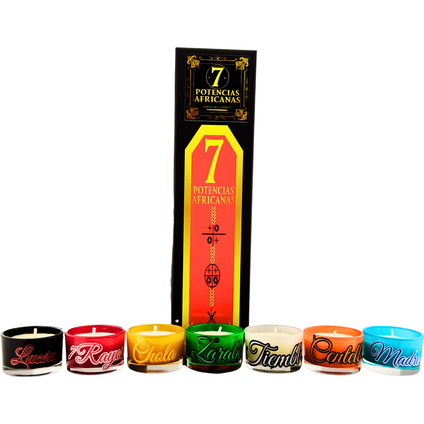 Set de Velas de las Siete Potencias Africanas – Fuerza, Protección y Caminos Abiertos - Seven African Powers Candle Set – Strength, Protection & Open Roads
