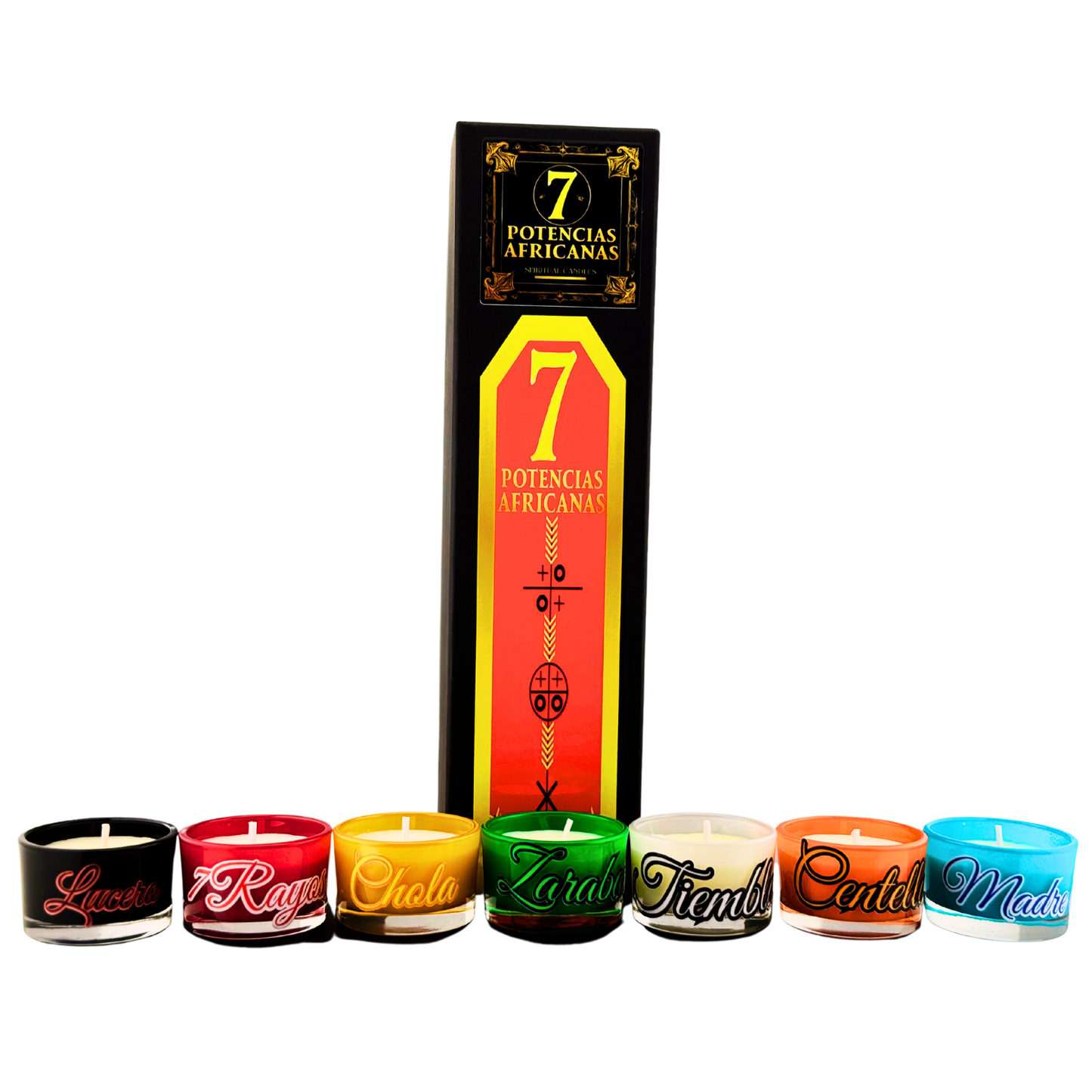 Set de Velas de las Siete Potencias Africanas – Fuerza, Protección y Caminos Abiertos - Seven African Powers Candle Set – Strength, Protection & Open Roads