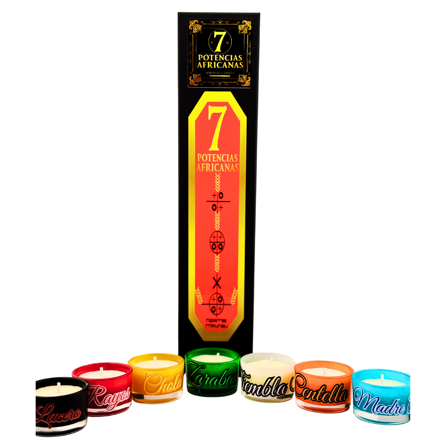Set de Velas de las Siete Potencias Africanas – Fuerza, Protección y Caminos Abiertos - Seven African Powers Candle Set – Strength, Protection & Open Roads