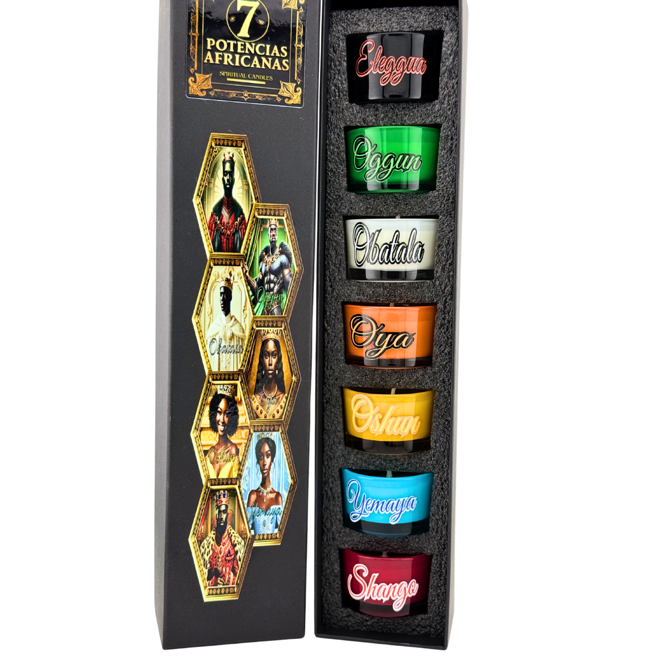 Set de Velas de las Siete Potencias Africanas – Fuerza, Protección y Caminos Abiertos - Seven African Powers Candle Set – Strength, Protection & Open Roads