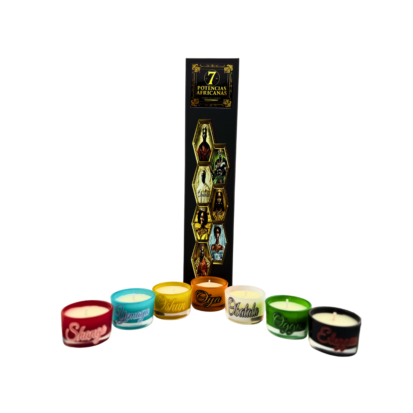 Set de Velas de las Siete Potencias Africanas – Fuerza, Protección y Caminos Abiertos - Seven African Powers Candle Set – Strength, Protection & Open Roads