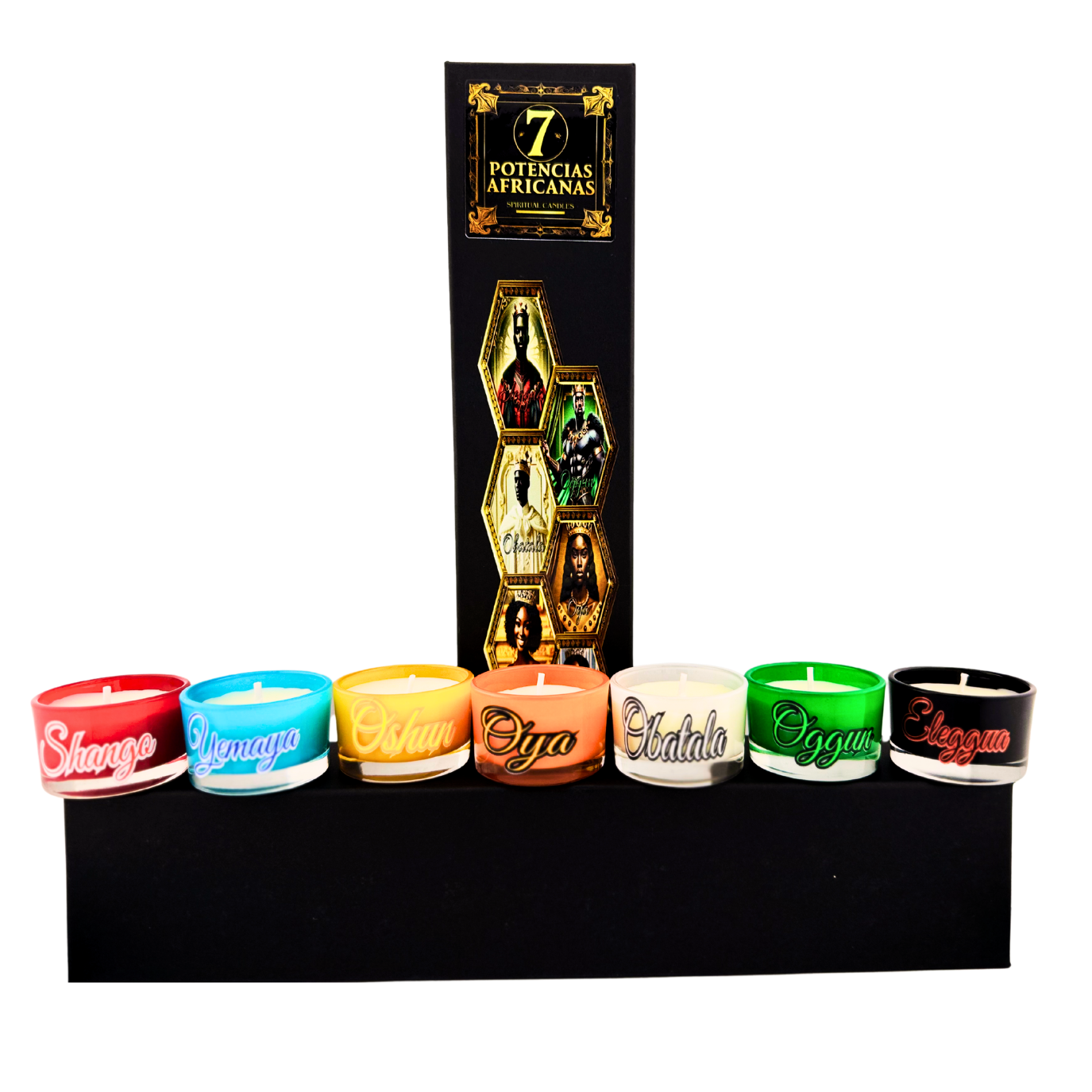 Set de Velas de las Siete Potencias Africanas – Fuerza, Protección y Caminos Abiertos - Seven African Powers Candle Set – Strength, Protection & Open Roads