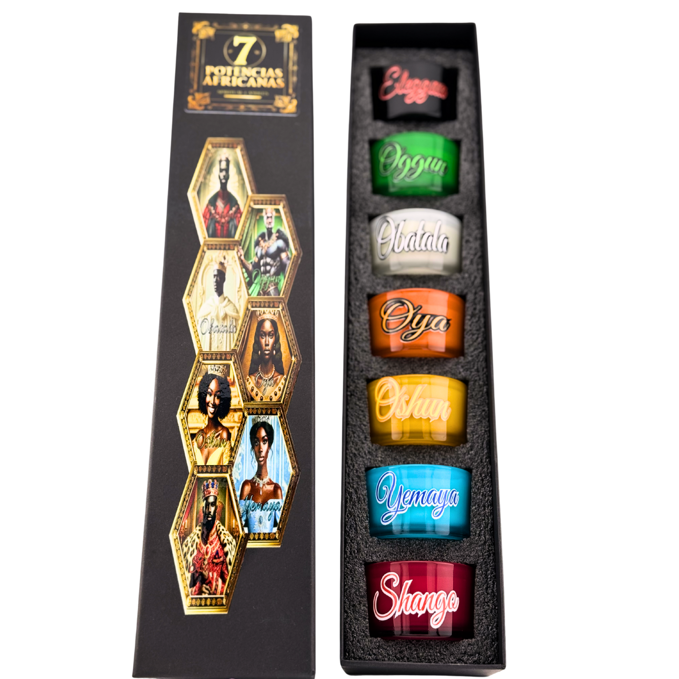 Set de Velas de las Siete Potencias Africanas – Fuerza, Protección y Caminos Abiertos - Seven African Powers Candle Set – Strength, Protection & Open Roads