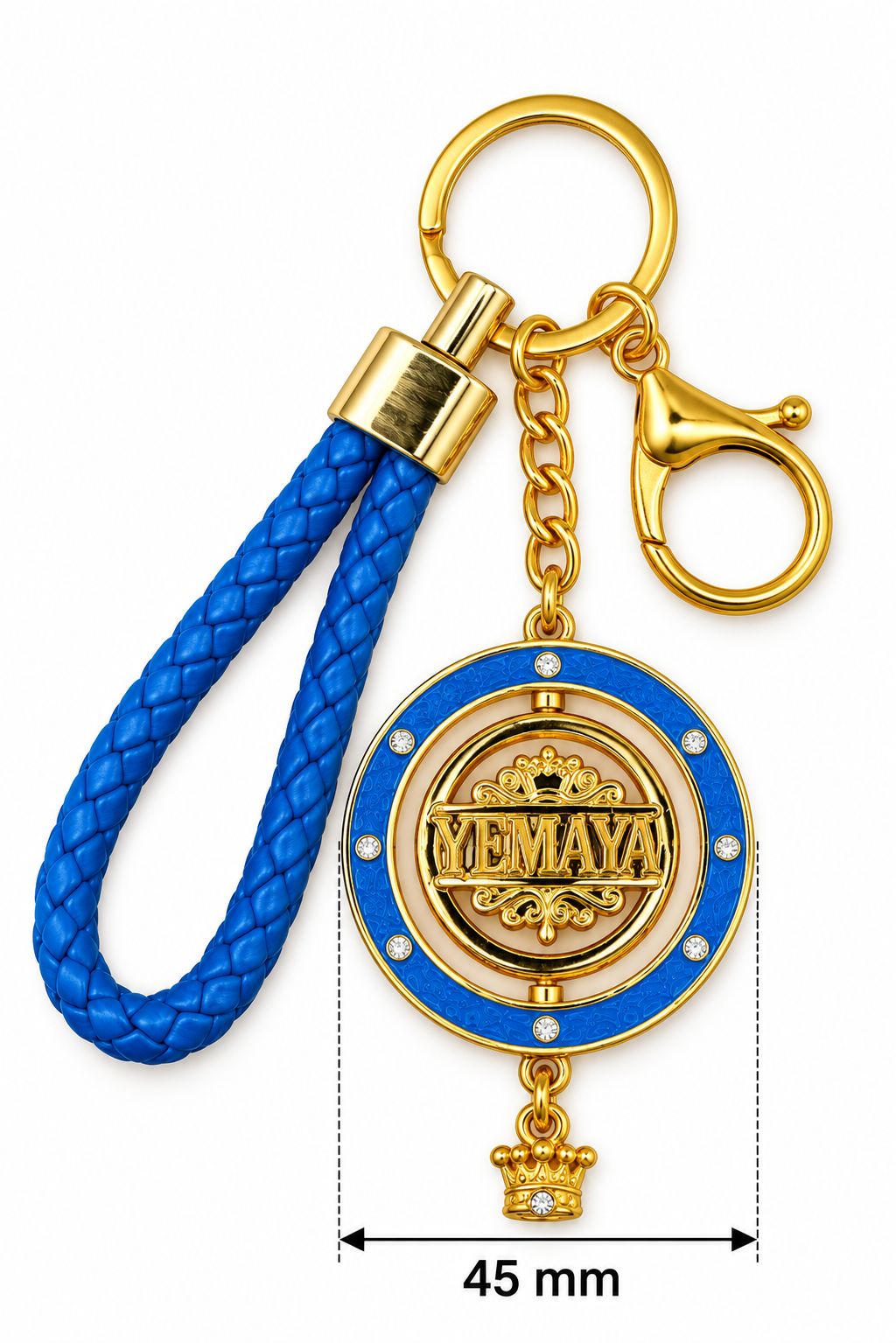 Llavero Yemayá Premium con Medallón Giratorio de 45 mm – Azul y Dorado