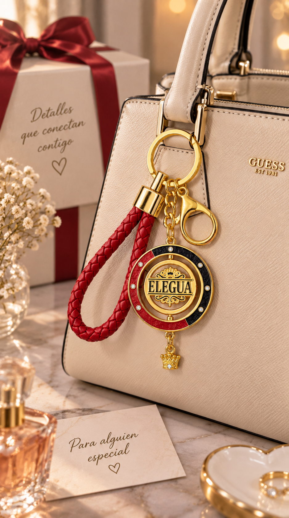Llavero Eleguá Premium con Medallón Giratorio de 45 mm – Rojo, Negro y Dorado