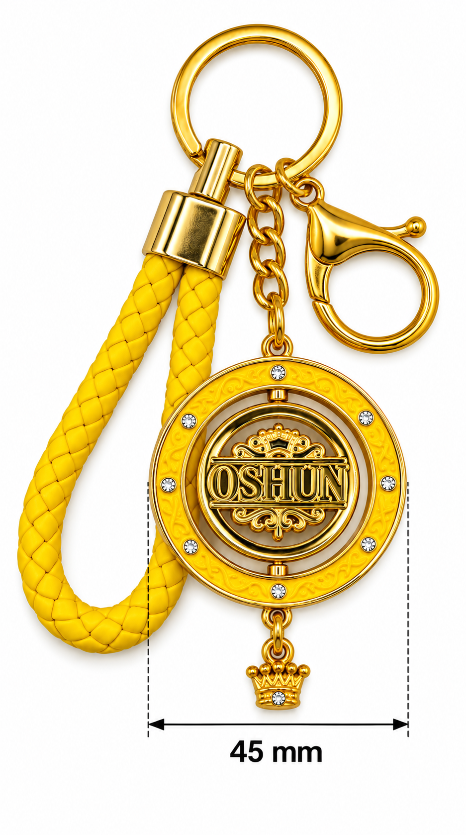 Llavero Oshún Premium con Medallón Giratorio de 45 mm – Amarillo y Dorado
