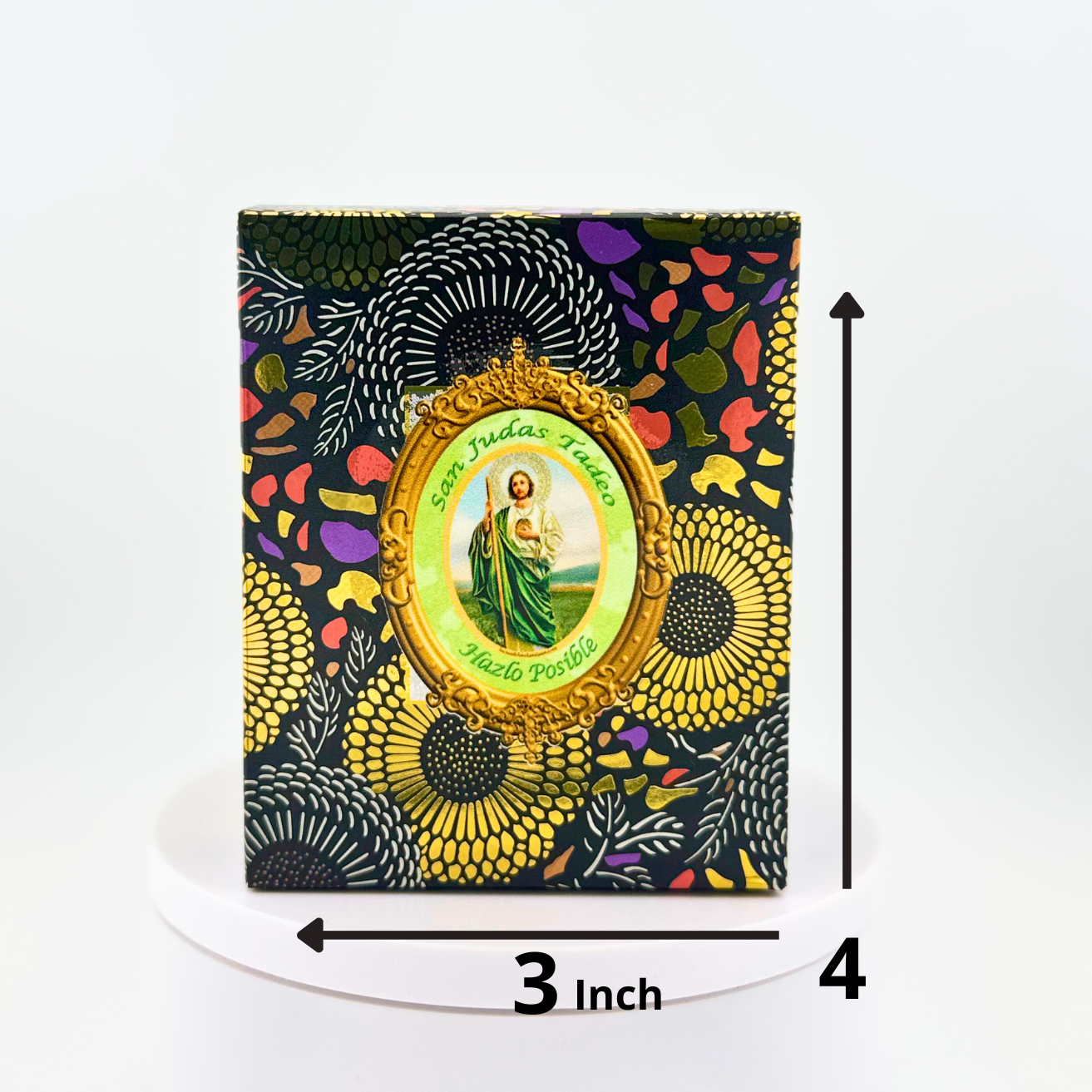 Vela para San Judas Tadeo Patrono de las causas imposibles y protector en los momentos de desesperación. Religious Prayer Candle, 3 x 4 inches, Decorative Glass Holder with Floral Pattern