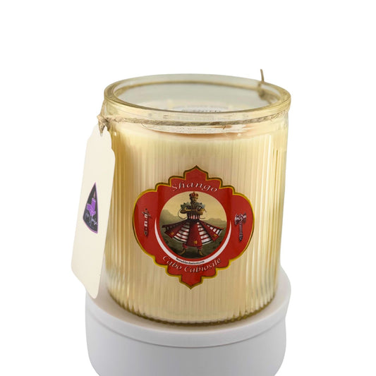 Vela de Lujo para Shango – Aroma de Coco, Fuerza y Pasión Divina - Luxury Candle for Shango – Coconut Scent, Divine Strength & Passion