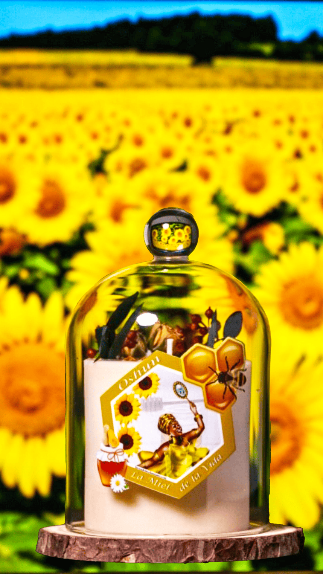 Vela Premium para Oshún de Santería y Orishas para Amor, Atracción y Dulzura Espiritual. Premium Oshun Candle for Santeria & Orishas for Love, Attraction & Spiritual Sweetness.
