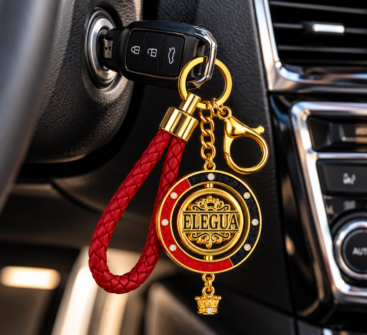 Llavero Eleguá Premium con Medallón Giratorio de 45 mm – Rojo, Negro y Dorado