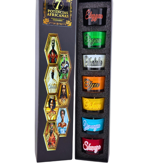 Set de Velas de las Siete Potencias Africanas – Fuerza, Protección y Caminos Abiertos - Seven African Powers Candle Set – Strength, Protection & Open Roads