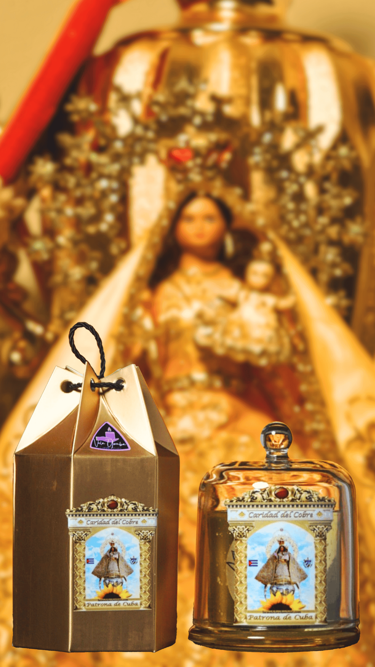Vela de la Caridad del Cobre – Madre de Todos los Cubanos de Santería y Orishas para Fe, Protección y Bendiciones. Our Lady of Charity Candle – Mother of All Cubans. Santeria & Orisha Candle for Faith, Protection & Blessings.