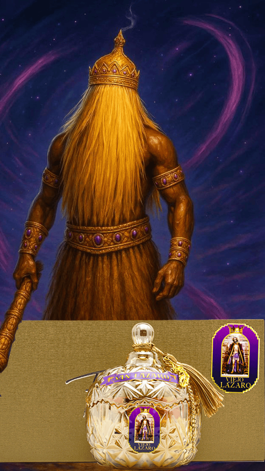Vela premium dedicada a San Lázaro de Santería y Orishas para Protección, Salud, Fe y Bendiciones. Saint Lazarus Candle – Premium Santeria & Orisha Candle for Protection, Health, Faith & Blessings.