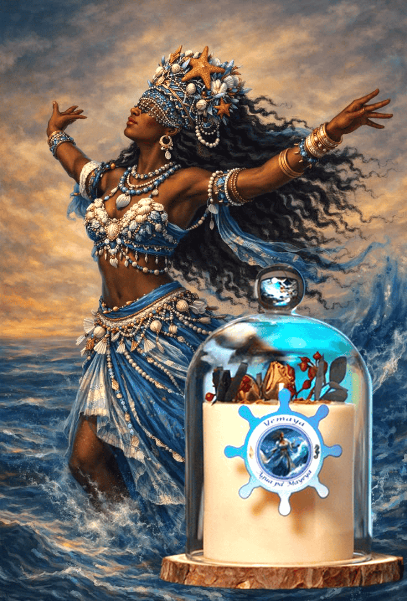 Vela Premium para Yemayá de Santería y Orishas para Amor Maternal, Protección y Paz Espiritual. Premium Yemaya Candle for Santeria & Orishas for Maternal Love, Protection & Spiritual Peace