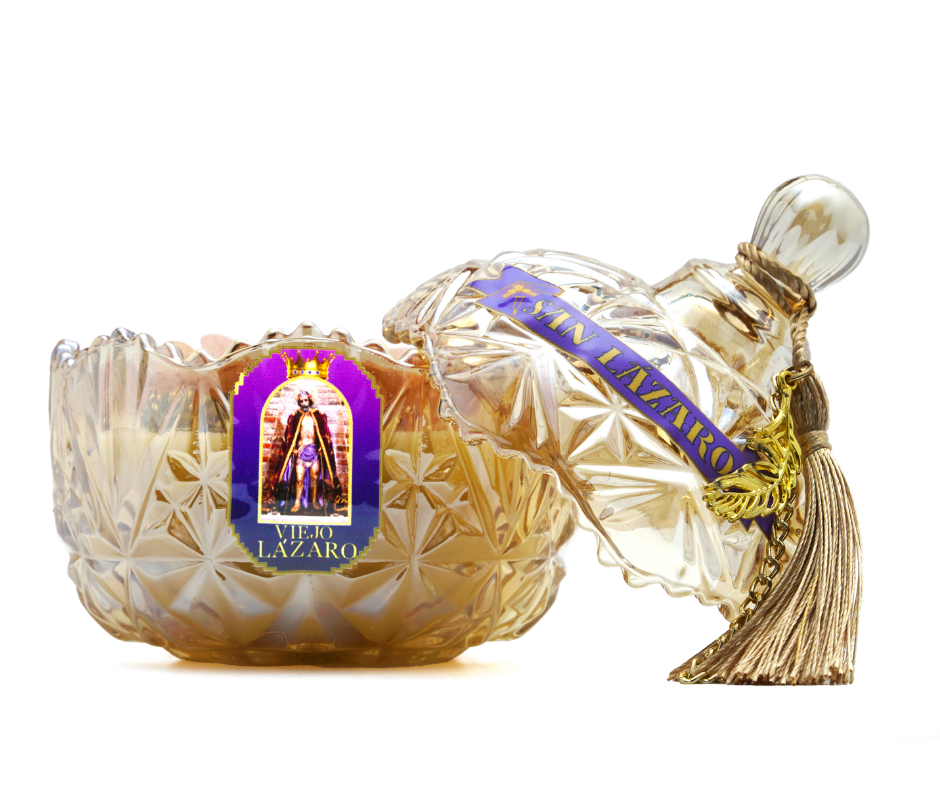 Vela premium dedicada a San Lázaro de Santería y Orishas para Protección, Salud, Fe y Bendiciones. Saint Lazarus Candle – Premium Santeria & Orisha Candle for Protection, Health, Faith & Blessings.