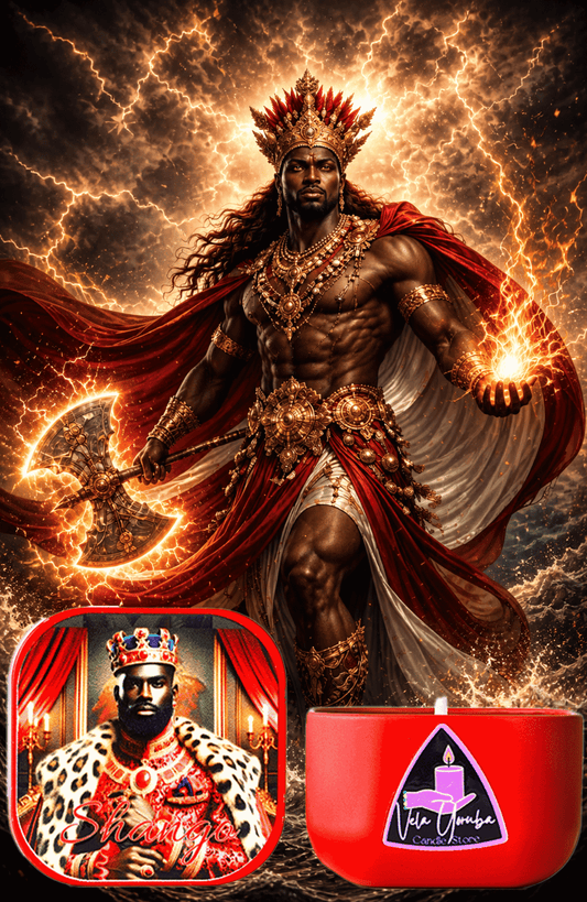 Vela de 2 onzas para Shangó de Santería y Orishas para Pasión, Fuerza y Poder Espiritual. 2 ounce Shango Candle for Santeria & Orishas for Passion, Strength & Spiritual Power.