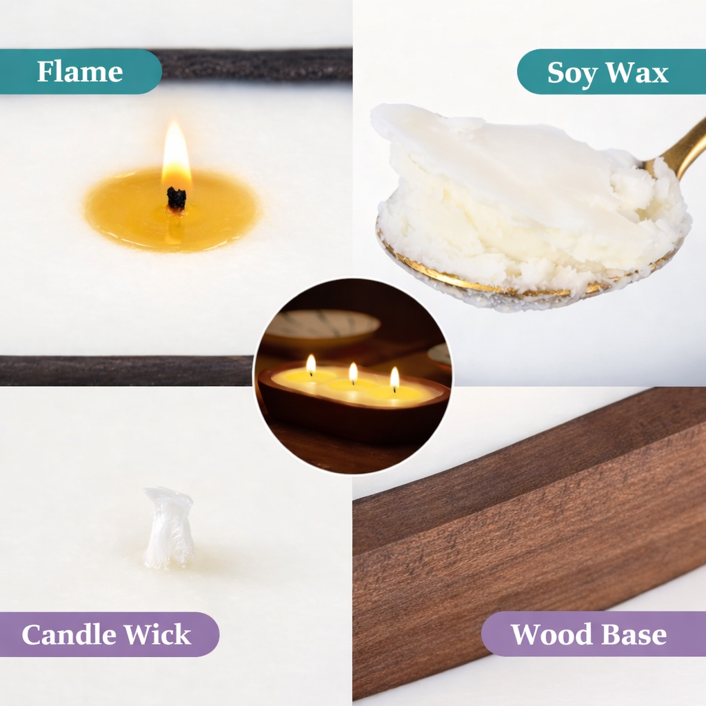 Vela aromática de cera de soja con aroma fresco en cuenco de madera – Fragancia limpia para el hogar, vela decorativa grande, regalo ideal para mujeres