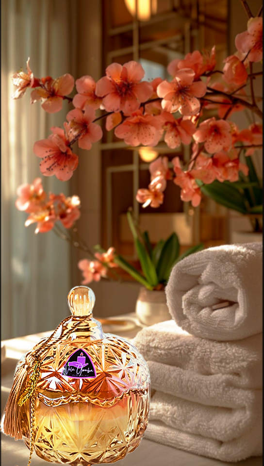 Vela Aromática Premium en Vidrio Decorativo con Flores y Tapa – Cera de Soja / Premium Scented Candle in Decorative Glass Jar with Flowers and Lid – Soy Wax