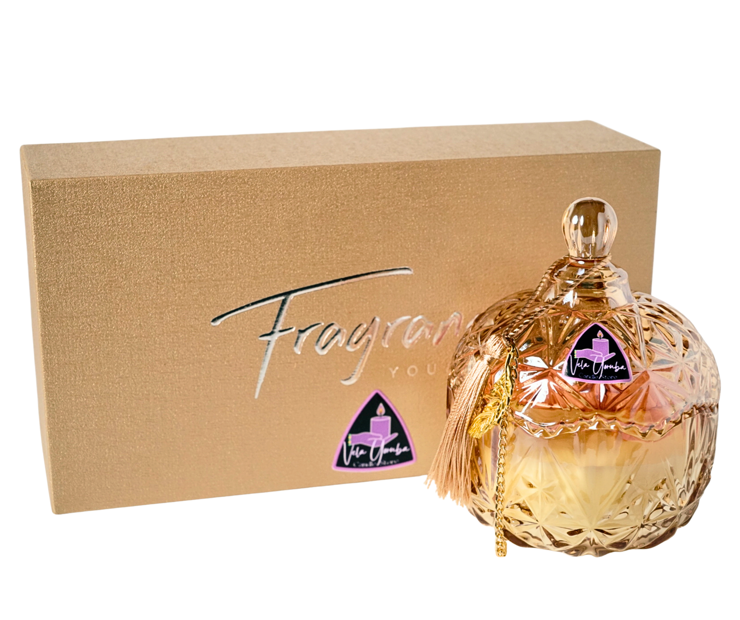 Vela Aromática Premium en Vidrio Decorativo con Flores y Tapa – Cera de Soja / Premium Scented Candle in Decorative Glass Jar with Flowers and Lid – Soy Wax
