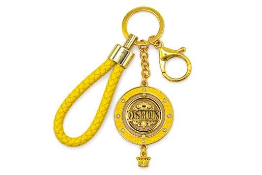 Llavero Oshún Premium con Medallón Giratorio de 45 mm – Amarillo y Dorado