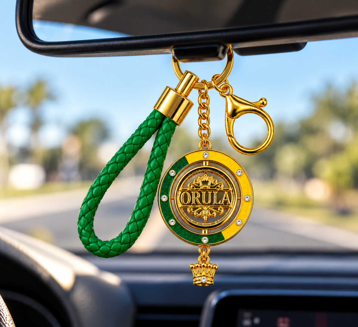 Llavero Orula Premium con Medallón Giratorio de 45 mm – Verde, Amarillo y Dorado