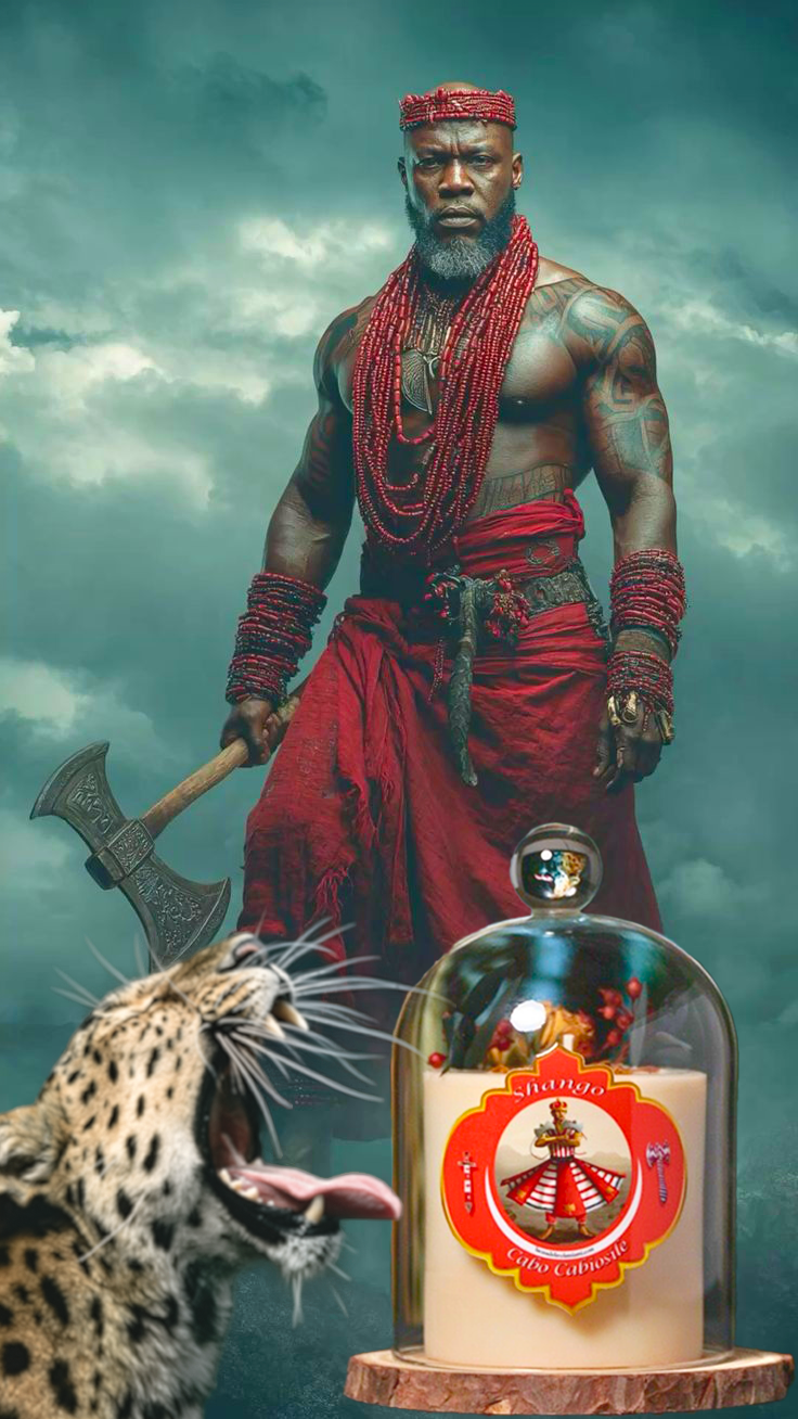 Vela de Lujo para Shango – Aroma de Rosas, Fuerza y Pasión Divina - Luxury Candle for Shango – Rose Scent, Divine Strength & Passion